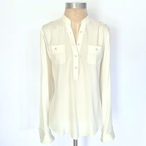 Cache Ivory Silk Stretch Crepe Blouse Gold Hardware Tunic Style Sz L